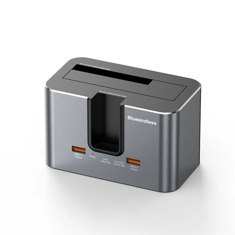 Blueendless HD01SN Dual Bay Docking Station For M.2 NVMe/SATA SSD And 2.5/3.5 SATA HDD, 10Gbps Multi-Drive Reader With 2 USB Hub Ports, Support 28TB EU Plug - Image 2