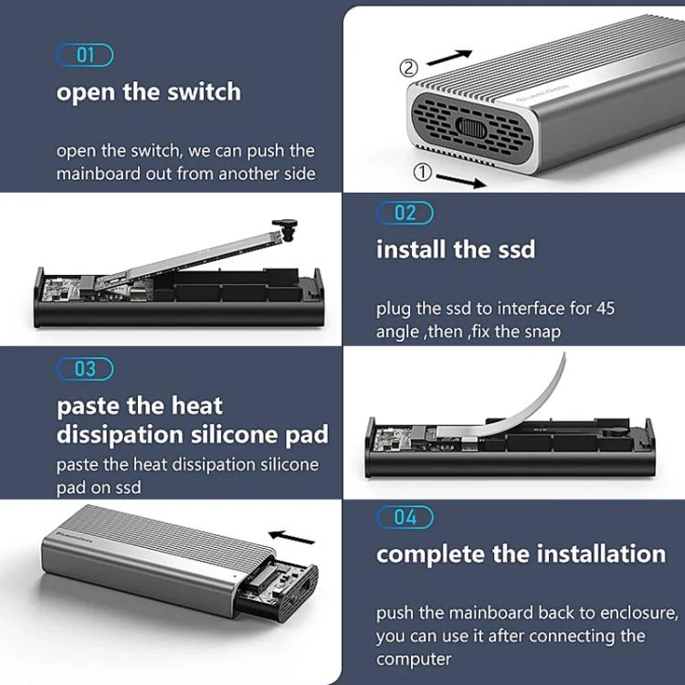Blueendless M280U4C USB4 Portable Hard Drive Enclosure With Switch & Fan Solid-State M.2 NVMe Drive Enclosure External SSD Enclosure(Silver Gray) - Image 13