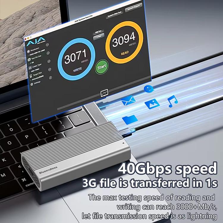 Blueendless M280U4C USB4 Portable Hard Drive Enclosure With Switch & Fan Solid-State M.2 NVMe Drive Enclosure External SSD Enclosure(Silver Gray) - Image 3