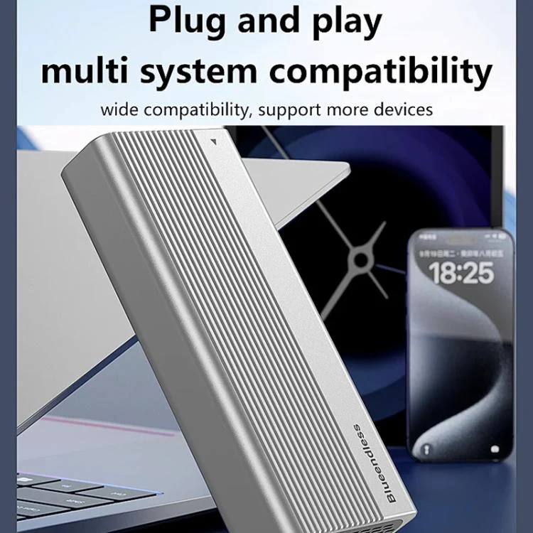 Blueendless M280U4C USB4 Portable Hard Drive Enclosure With Switch & Fan Solid-State M.2 NVMe Drive Enclosure External SSD Enclosure(Silver Gray) - Image 8