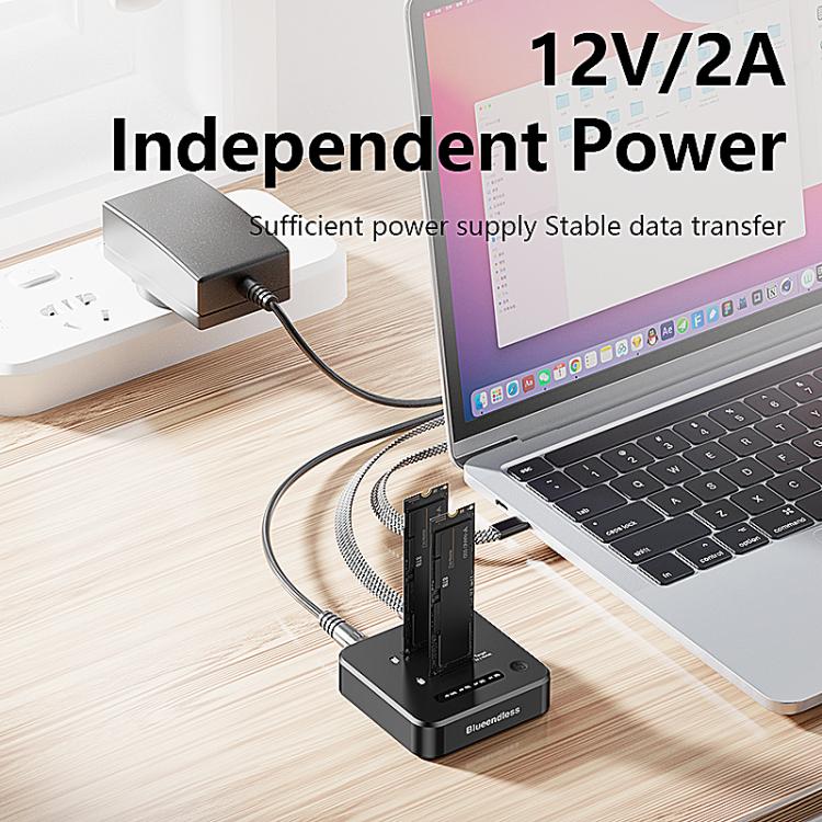 Blueendless SD08A M.2 NVMe SSD Docking Station Dual-Bay USB 3.2 Gen2 10Gbps External Drive Enclosure With One-Key Offline Clone Function EU Plug - Image 4