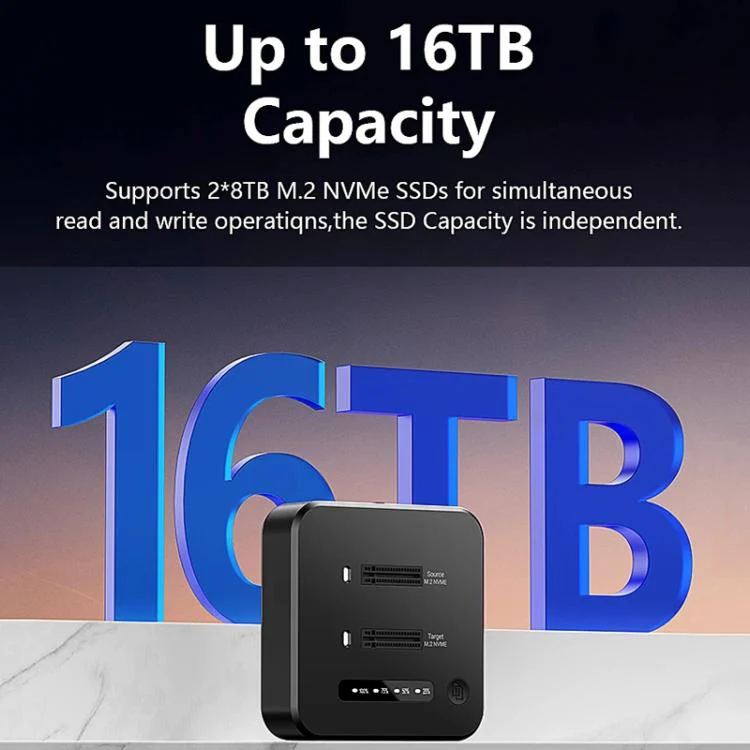 Blueendless SD08A M.2 NVMe SSD Docking Station Dual-Bay USB 3.2 Gen2 10Gbps External Drive Enclosure With One-Key Offline Clone Function EU Plug - Image 7