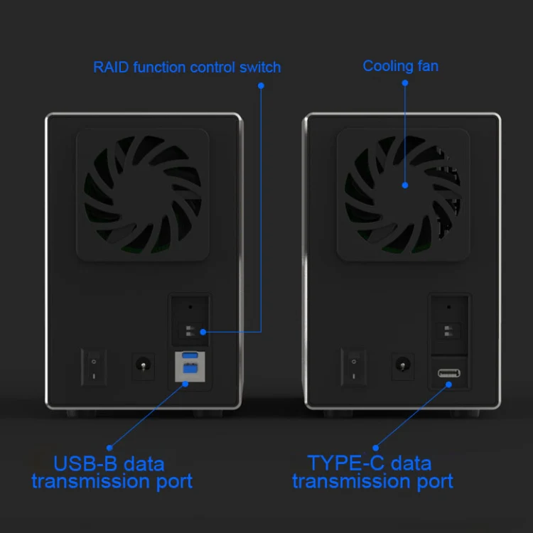 Blueendless USB-B Interface 3.5 inch 2 Bay RAID Combination Array HDD External Enclosure (US Plug) - Image 8