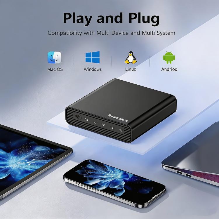 Blueendless USB4 NVMe M.2 SSD Enclosure, 40Gbps 4-Bay External Solid State Drive Case, Support Soft RAID 0/1/5, 32TB Capacity UK Plug - Image 9