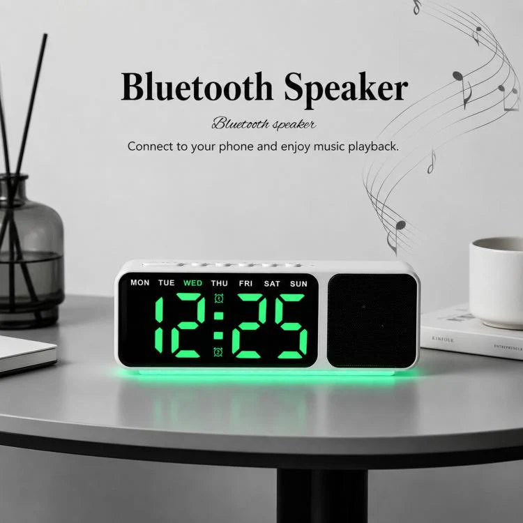 Bluetooth Speaker Digital Alarm Clock with Night Light Large LED Display Clock with Date, Dimmer and Dual Snooze Alarms(GH9025 Black Blue) - Image 4