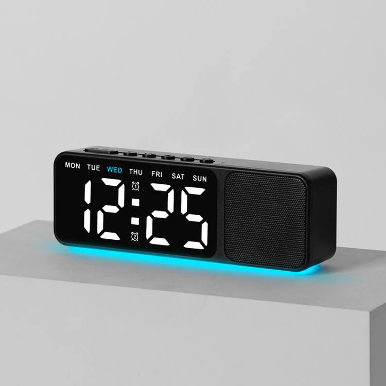 Bluetooth Speaker Digital Alarm Clock with Night Light Large LED Display Clock with Date, Dimmer and Dual Snooze Alarms(GH9025 Black White)