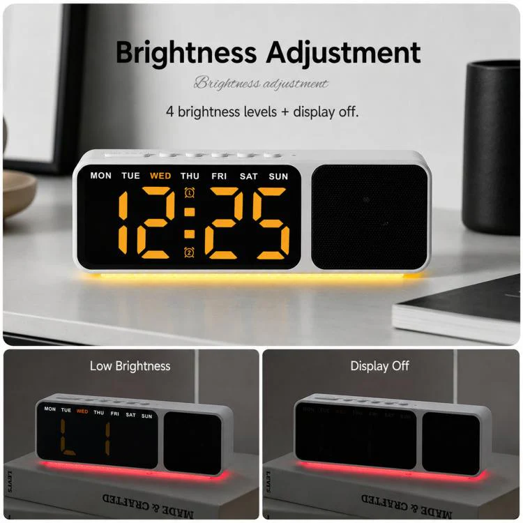 Bluetooth Speaker Digital Alarm Clock with Night Light Large LED Display Clock with Date, Dimmer and Dual Snooze Alarms(GH9025 Black White) - Image 6