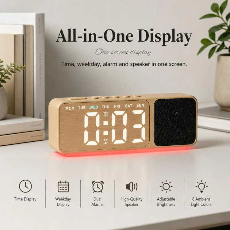 Bluetooth Speaker Digital Alarm Clock with Night Light Large LED Display Clock with Date, Dimmer and Dual Snooze Alarms(GH9025 Black Yellow) - Image 3
