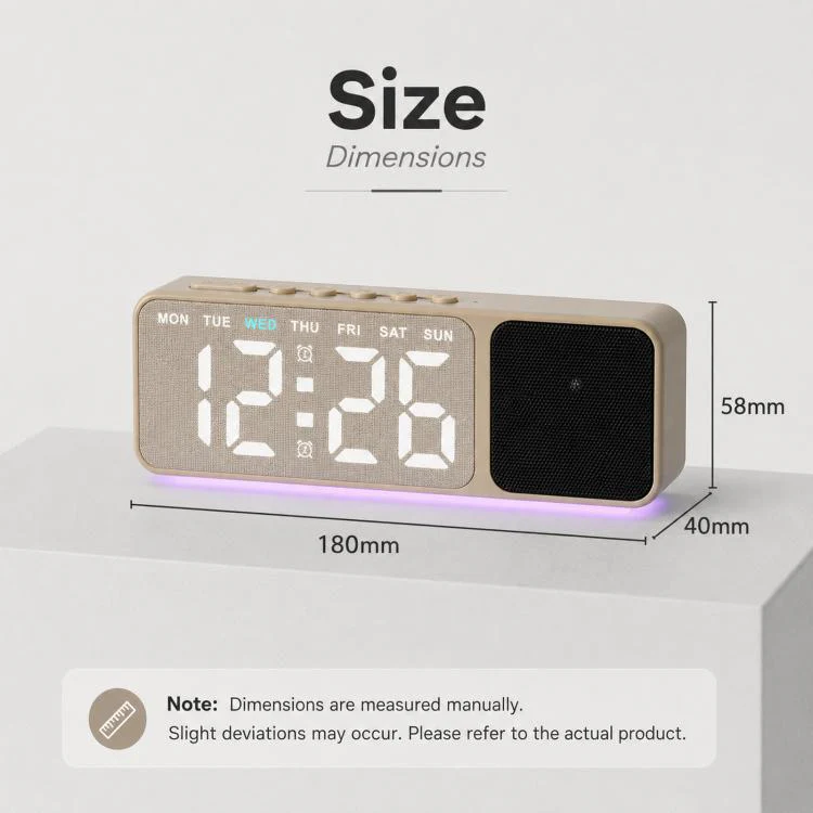 Bluetooth Speaker Digital Alarm Clock with Night Light Large LED Display Clock with Date, Dimmer and Dual Snooze Alarms(GH9025 White) - Image 8