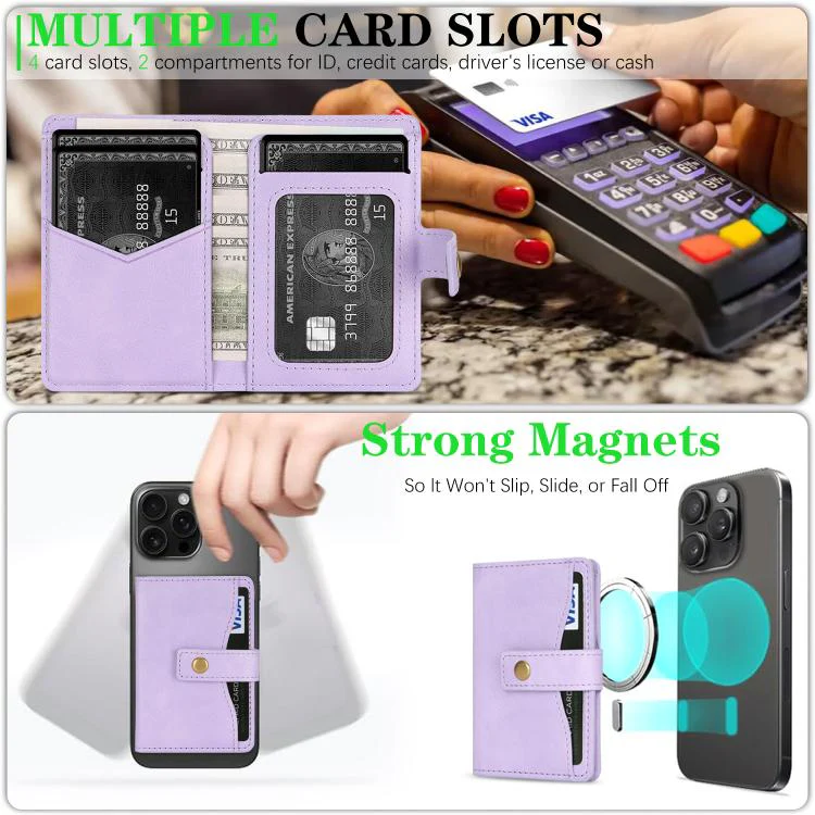 Bond Wallet Ring Magnetic Leather Card Holder(Purple) - Image 5
