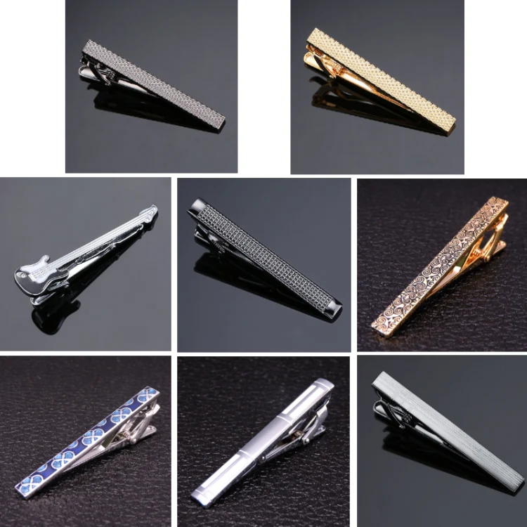 Brass Polished Gum Pattern Business Men Tie Clip, Color: Black Laser Line - Image 2
