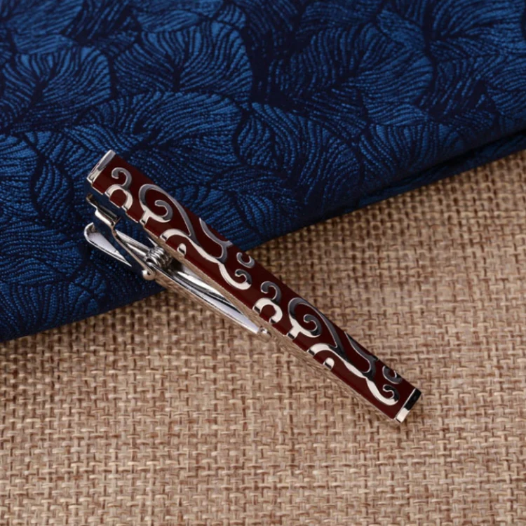 Brass Polished Gum Pattern Business Men Tie Clip, Color: Golden Pattern - Image 4