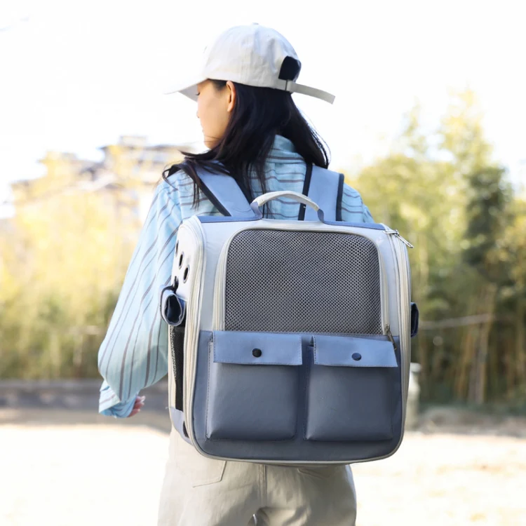 Breathable Square Cat Backpack Foldable Outdoor Portable Pet Bag(Model 4 Blue) - Image 12