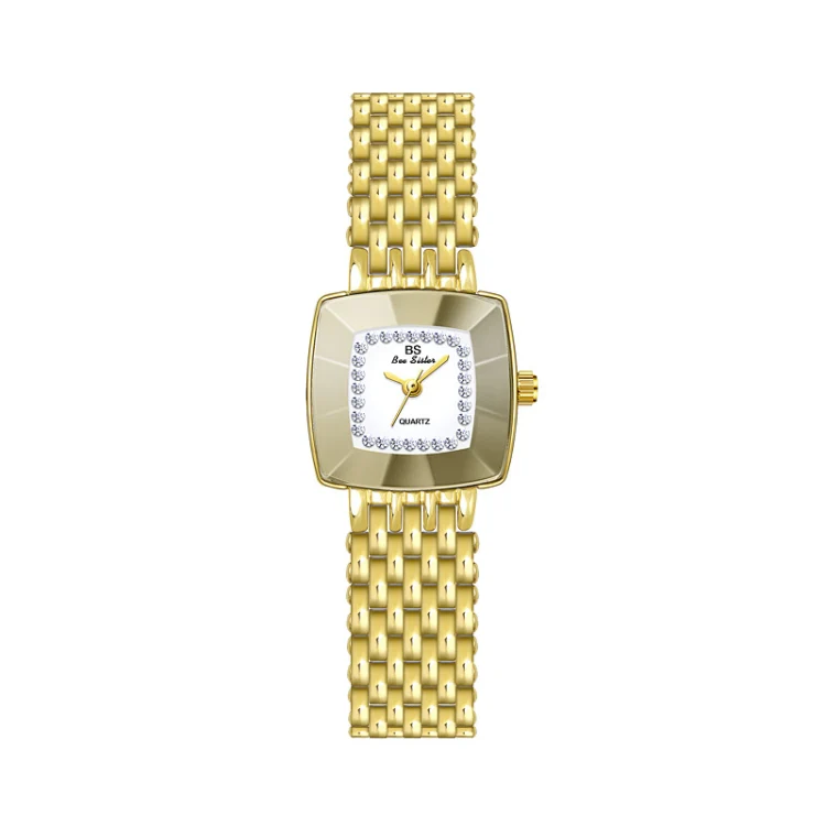 BS Bee Sister FA1197 Square Dial Stainless Steel Strap Ladies Simple Watch(Gold)