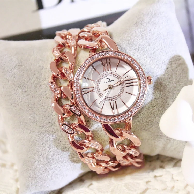 BS Bee Sister FA1329 Double Link Niche Roman Numeral Dial Ladies Watch(Rose Gold) - Image 2