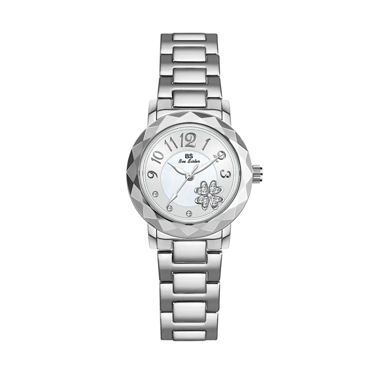 BS Bee Sister  FA1481 Flower Embellished Ladies Alloy Watch Wrist Watches(Silver)