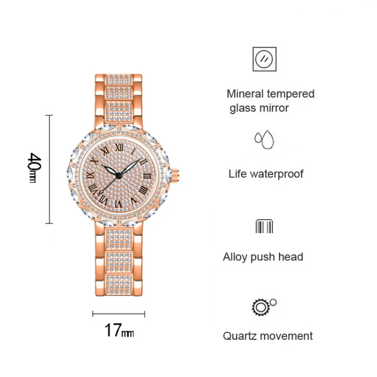 BS Bee Sister  FA1499 Ladies Diamond Watch Jewelry Chain Watch(Rose Gold) - Image 3