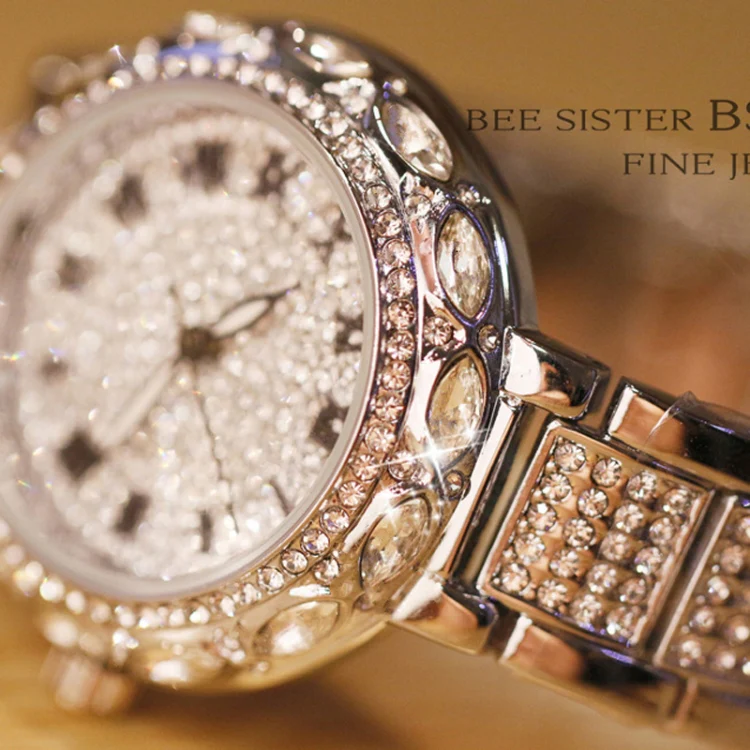 BS Bee Sister FA1499 Ladies Diamond Watch Jewelry Chain Watch(Silver Golden) - Image 5