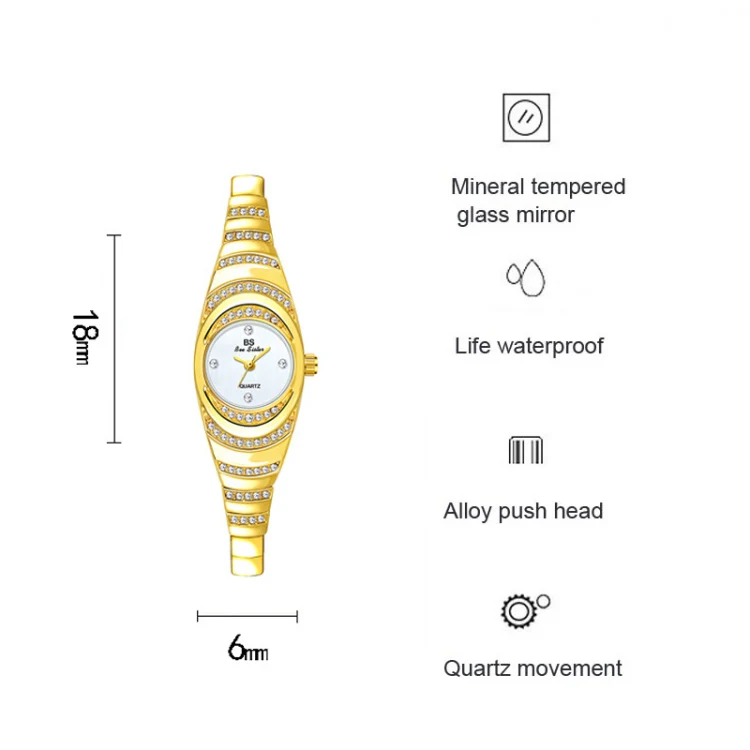 BS Bee Sister  FA1540  Ladies Oval Small Chain Watch with Diamonds(Silver) - Image 3