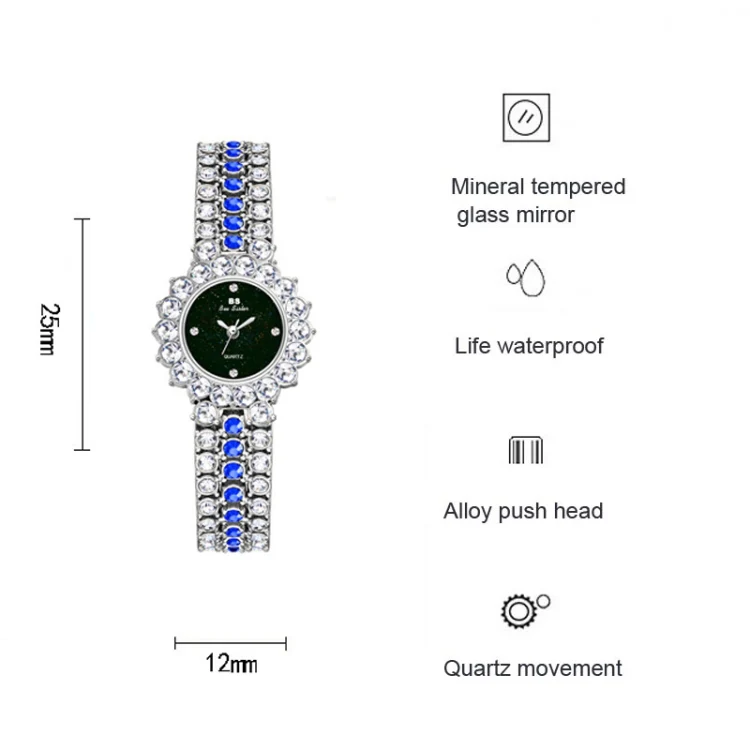BS Bee Sister FA1580 Sparkling Full Diamond Watch Temperament Women Chain Watch(Golden Blue) - Image 5