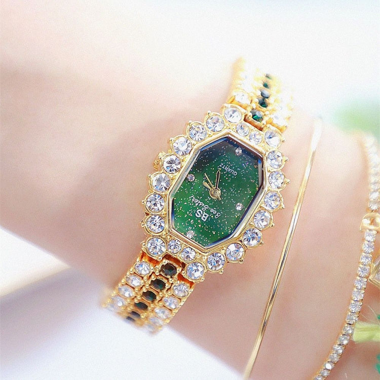 BS Bee Sister FA1581 Niche Glitter Full Diamond Women Watch(Golden Green) - Image 2