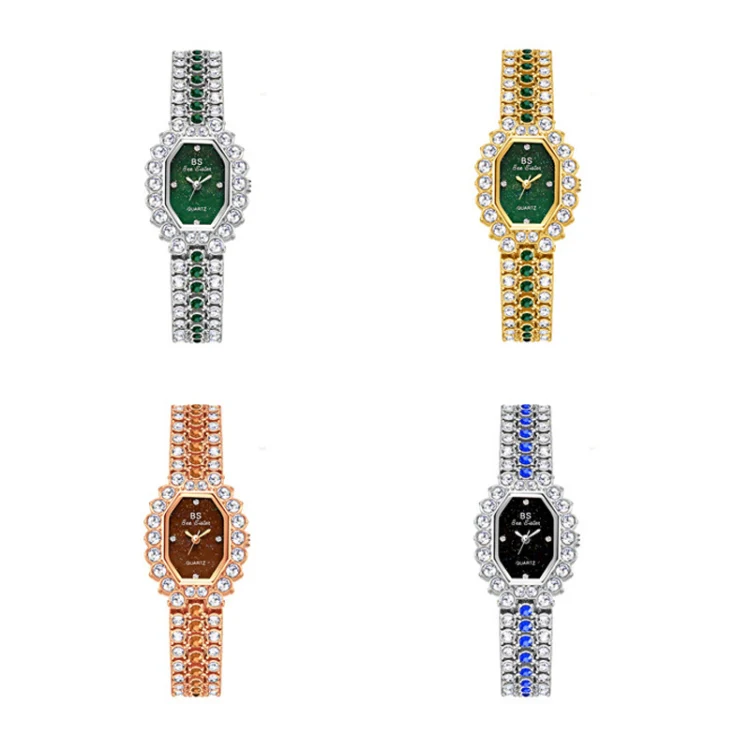 BS Bee Sister FA1581 Niche Glitter Full Diamond Women Watch(Golden Green) - Image 3