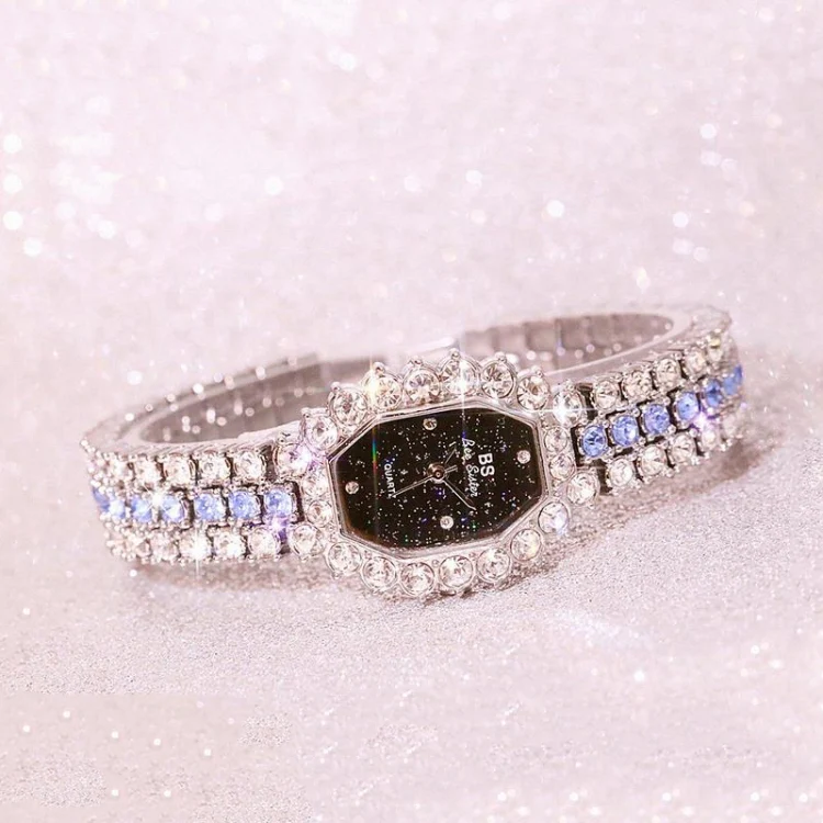 BS bee sister FA1581 Women Octagonal Dial Diamond Plated Rhinestone Bracelet Quartz Watch(Silver Shell Blue Diamond) - Image 2
