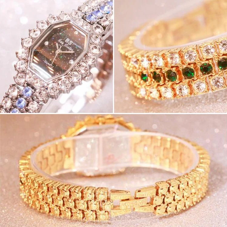 BS bee sister FA1581 Women Octagonal Dial Diamond Plated Rhinestone Bracelet Quartz Watch(Silver Shell Blue Diamond) - Image 3