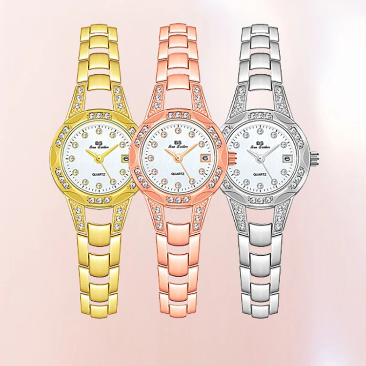 BS Bee Sister FA1679  Ladies Diamond Chain Watch Cute Small Round Watch With Calendar(Silver) - Image 2