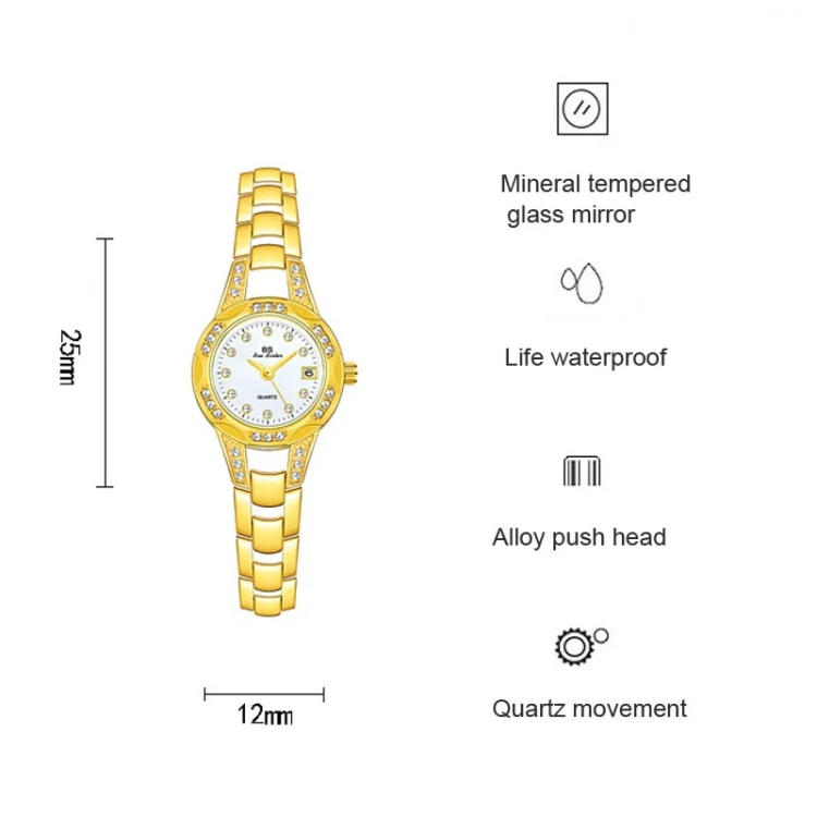 BS Bee Sister FA1679  Ladies Diamond Chain Watch Cute Small Round Watch With Calendar(Silver) - Image 3