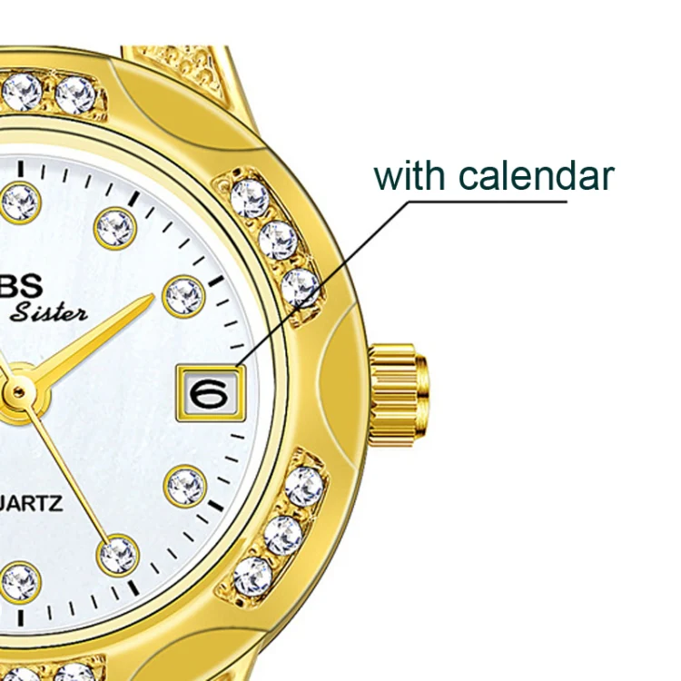 BS Bee Sister FA1679  Ladies Diamond Chain Watch Cute Small Round Watch With Calendar(Silver) - Image 4