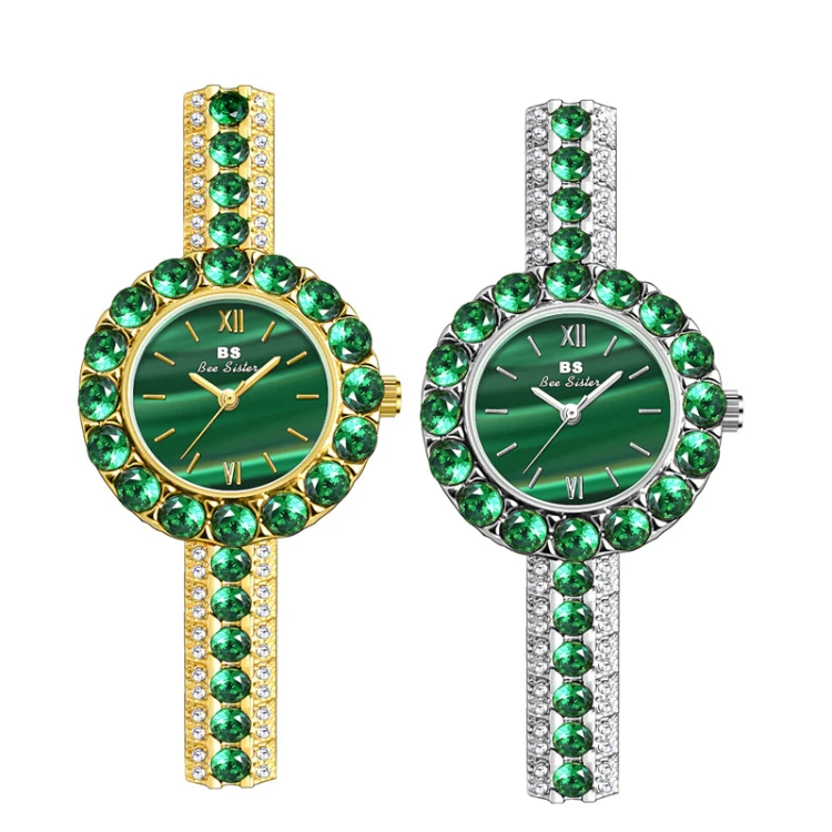 BS Bee Sister FA1698 Ladies Simple Temperament Retro Malachite Texture Small Green Watch(Gold) - Image 2