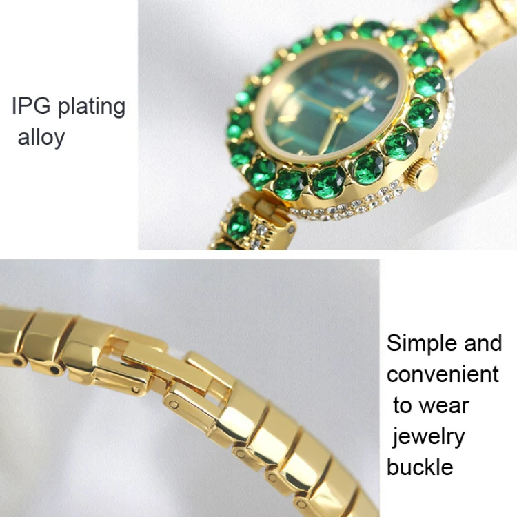 BS Bee Sister FA1698 Ladies Simple Temperament Retro Malachite Texture Small Green Watch(Gold) - Image 4