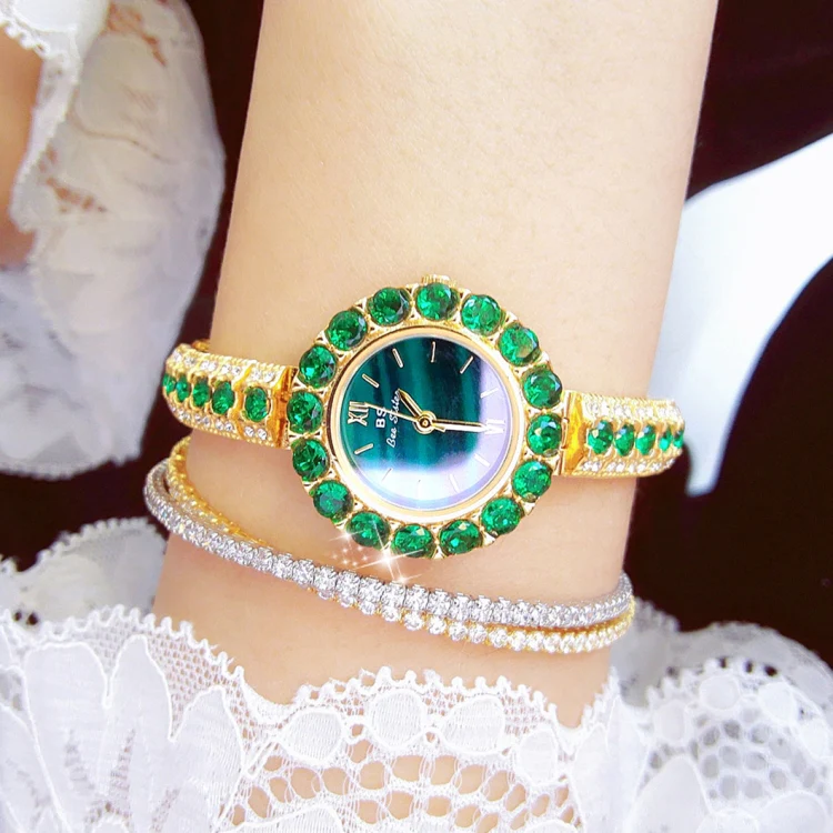 BS Bee Sister FA1698 Ladies Simple Temperament Retro Malachite Texture Small Green Watch(Gold) - Image 7