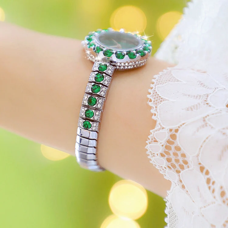 BS Bee Sister FA1698 Ladies Simple Temperament Retro Malachite Texture Small Green Watch(Silver) - Image 5