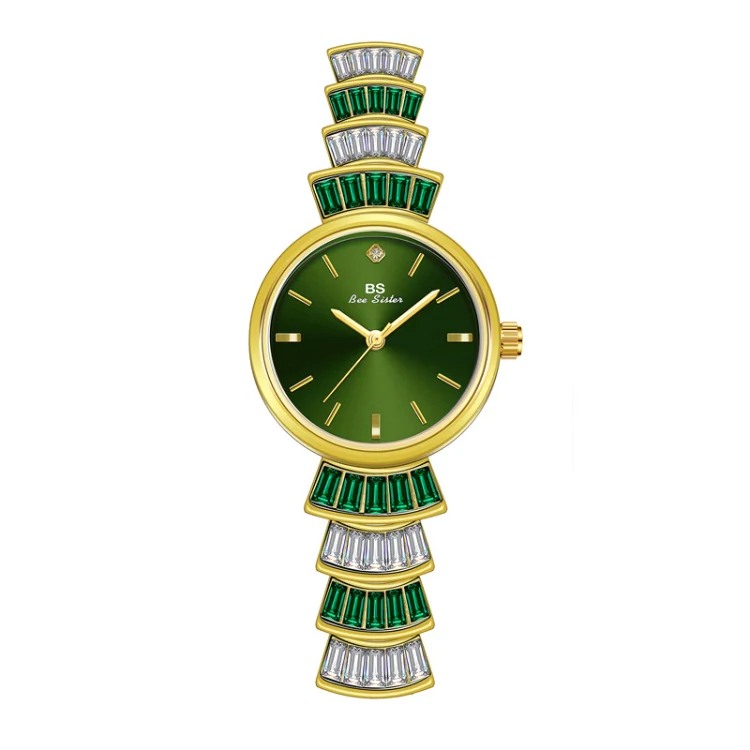 BS Bee Sister  FA1700 Diamond Inlaid Ladies Watch Symphony Wrist Watch(Golden Green)