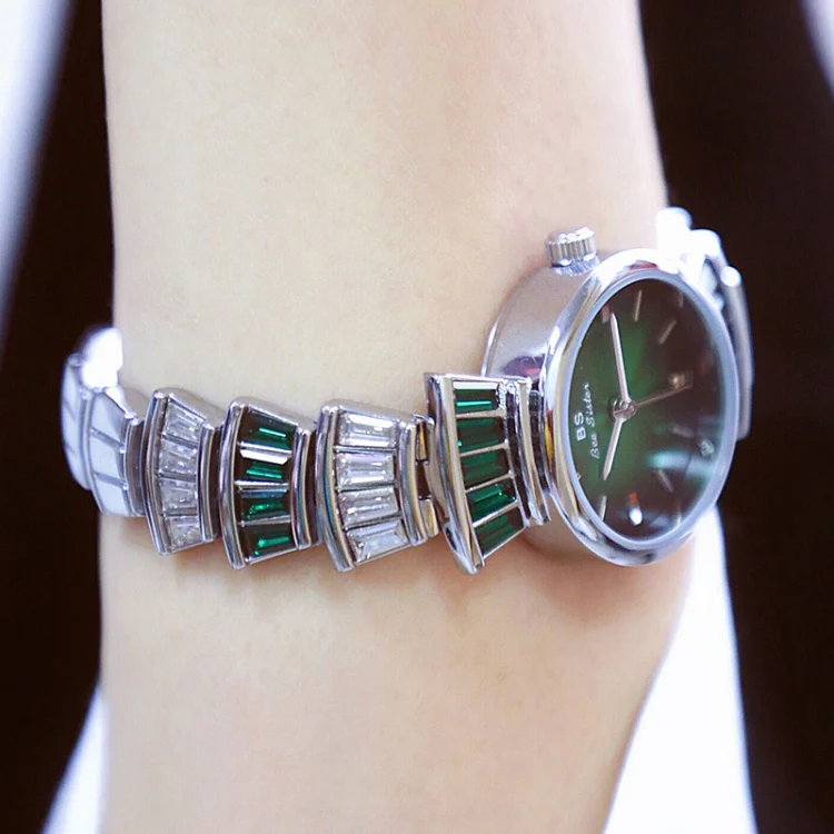 BS Bee Sister  FA1700 Diamond Inlaid Ladies Watch Symphony Wrist Watch(Golden Green) - Image 5
