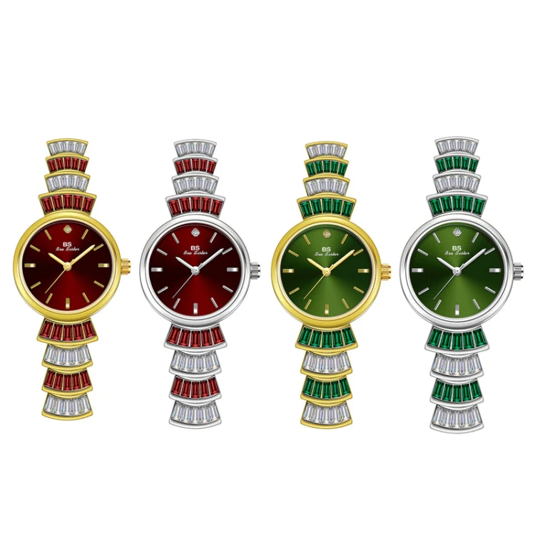 BS Bee Sister FA1700 Diamond Inlaid Ladies Watch Symphony Wrist Watch(Silver -red) - Image 2