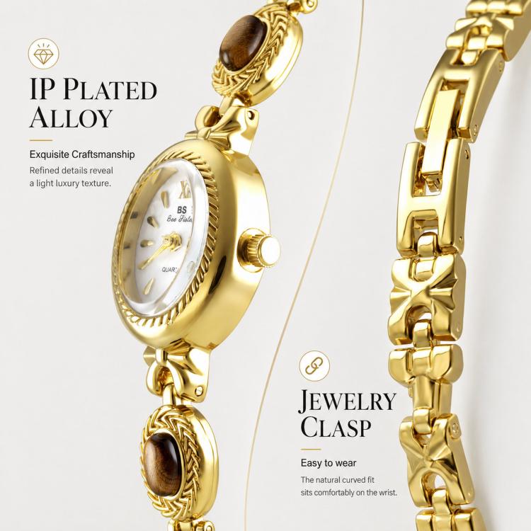 BS Bee Sister FA1859 Women Oval Bracelet Watch Vintage Analog Quartz Jewelry Dress Wristwatch(Jade Gold White) - Image 3