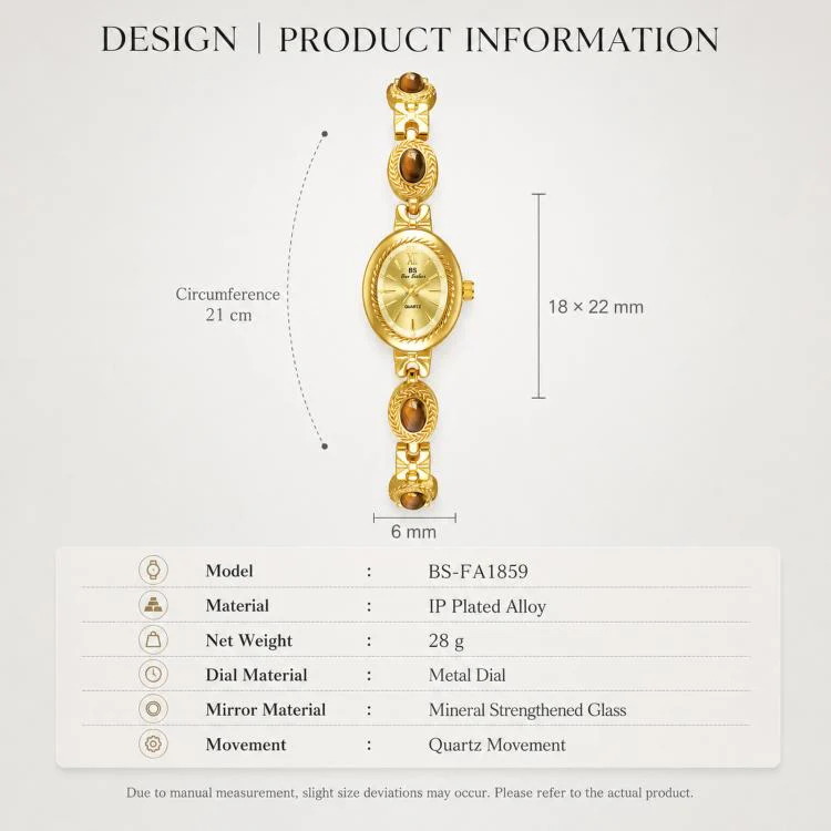 BS Bee Sister FA1859 Women Oval Bracelet Watch Vintage Analog Quartz Jewelry Dress Wristwatch(Tiger Eye Champagne) - Image 8