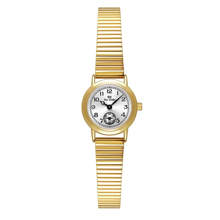 BS Bee Sister FA1870 Womens Vintage Small Round Watch With Bamboo Style Expansion Band & Small Seconds Dial(Gold White)