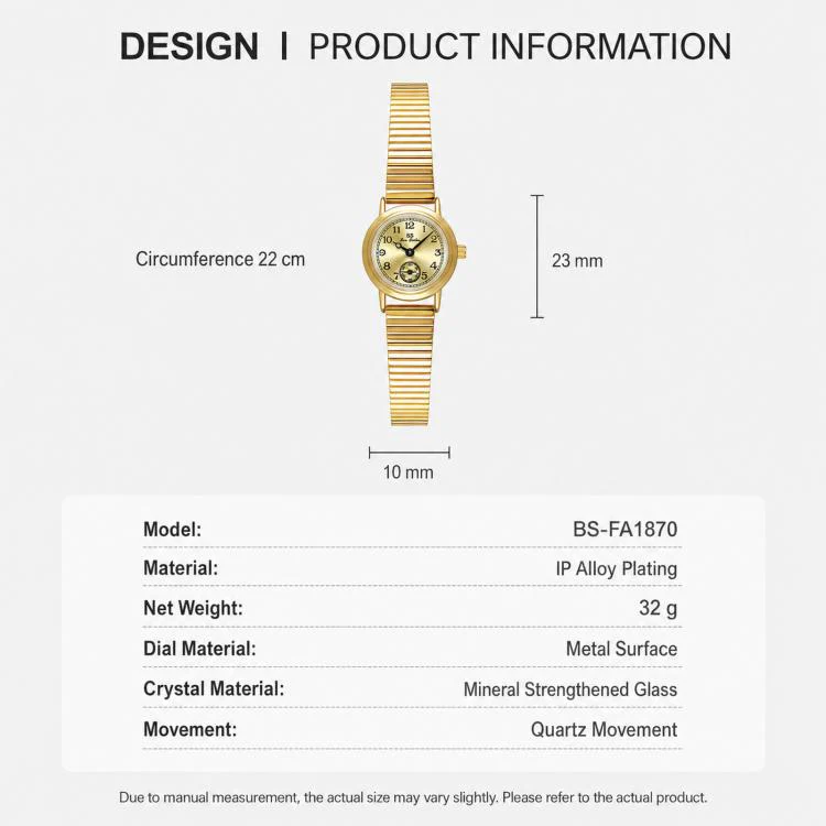 BS Bee Sister FA1870 Womens Vintage Small Round Watch With Bamboo Style Expansion Band & Small Seconds Dial(Gold White) - Image 7