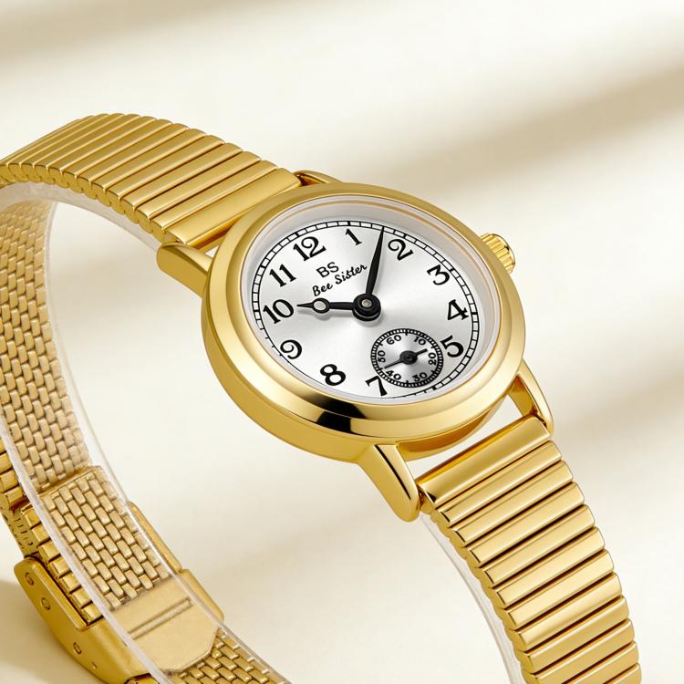 BS Bee Sister FA1870 Womens Vintage Small Round Watch With Bamboo Style Expansion Band & Small Seconds Dial(Retro Gold) - Image 3