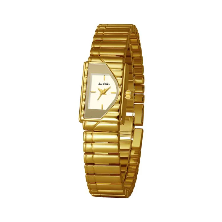 BS Bee Sister FA1927 Womens Vintage Watch Elegant Asymmetrical Geometric Quartz Watch With Metal Strap(Gold White)