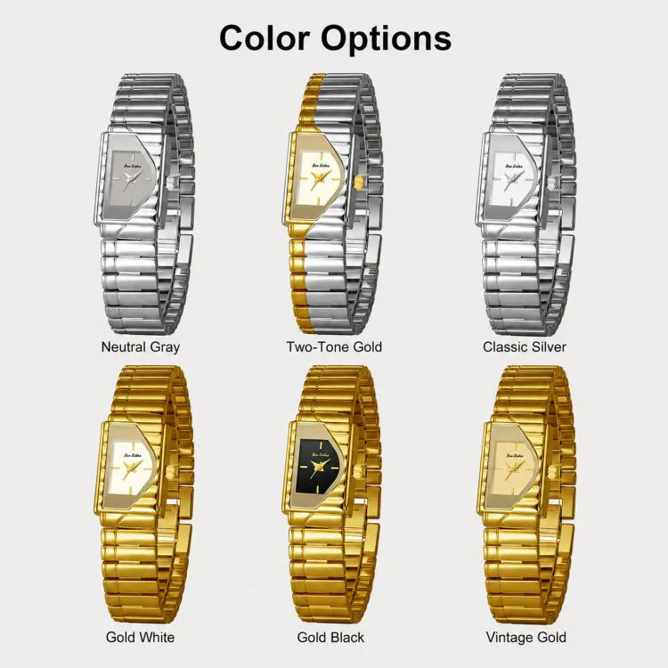 BS Bee Sister FA1927 Womens Vintage Watch Elegant Asymmetrical Geometric Quartz Watch With Metal Strap(Gold White) - Image 2