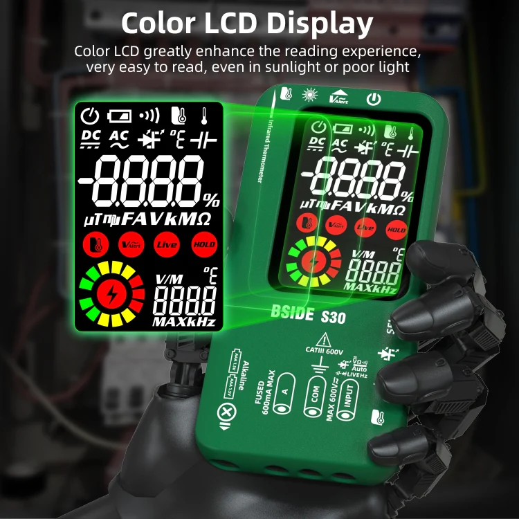 BSIDE S30 Smart Color Screen Infrared Temperature Measurement Multimeter(Black) - Image 9