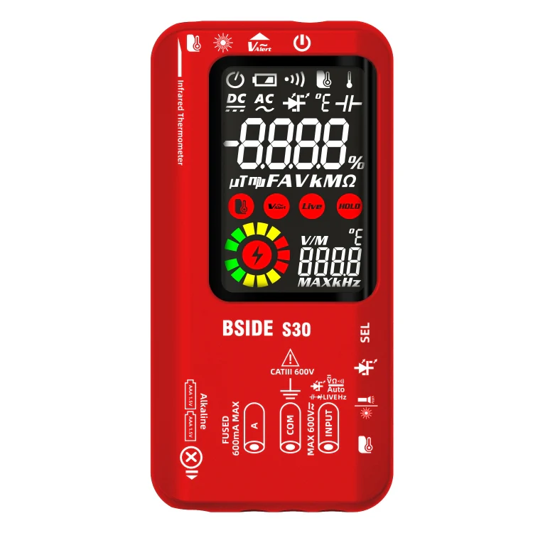 BSIDE S30 Smart Color Screen Infrared Temperature Measurement Multimeter(Red) - Image 2