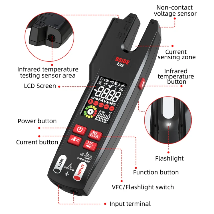 BSIDE U6 AC/DC Clamp-on Infrared Temperature Measurement Multimeter - Image 3