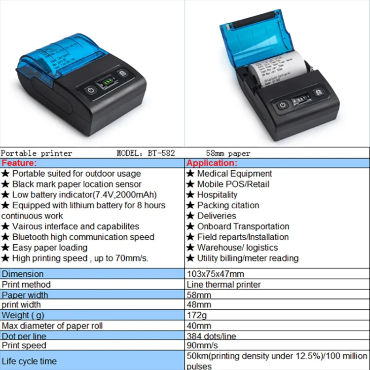 BT-582 58mm Type-C + Bluetooth Portable Thermal Printer(EU Plug) - Image 6