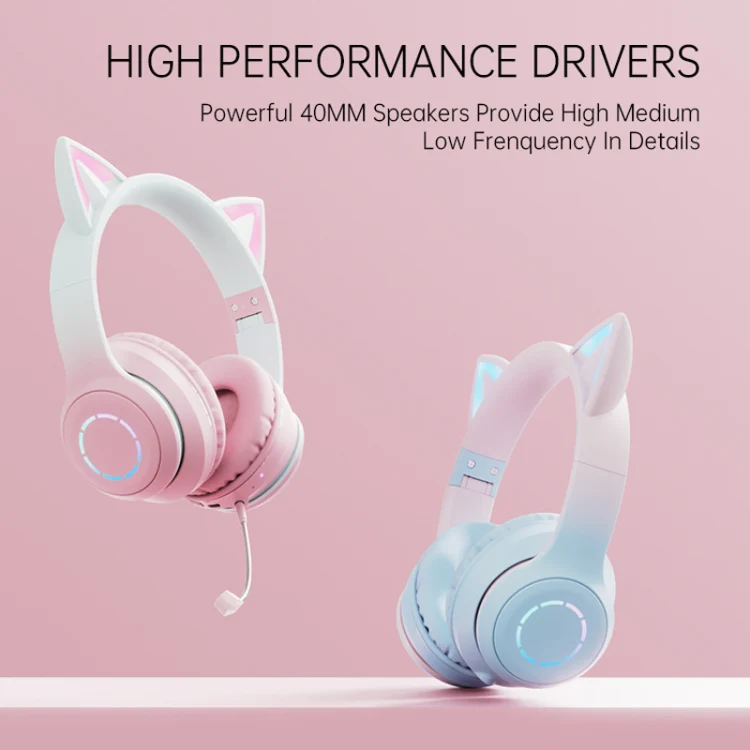 BT029C RGB Dual Modes Cat Ear Wireless Bluetooth Headphone(Green) - Image 2